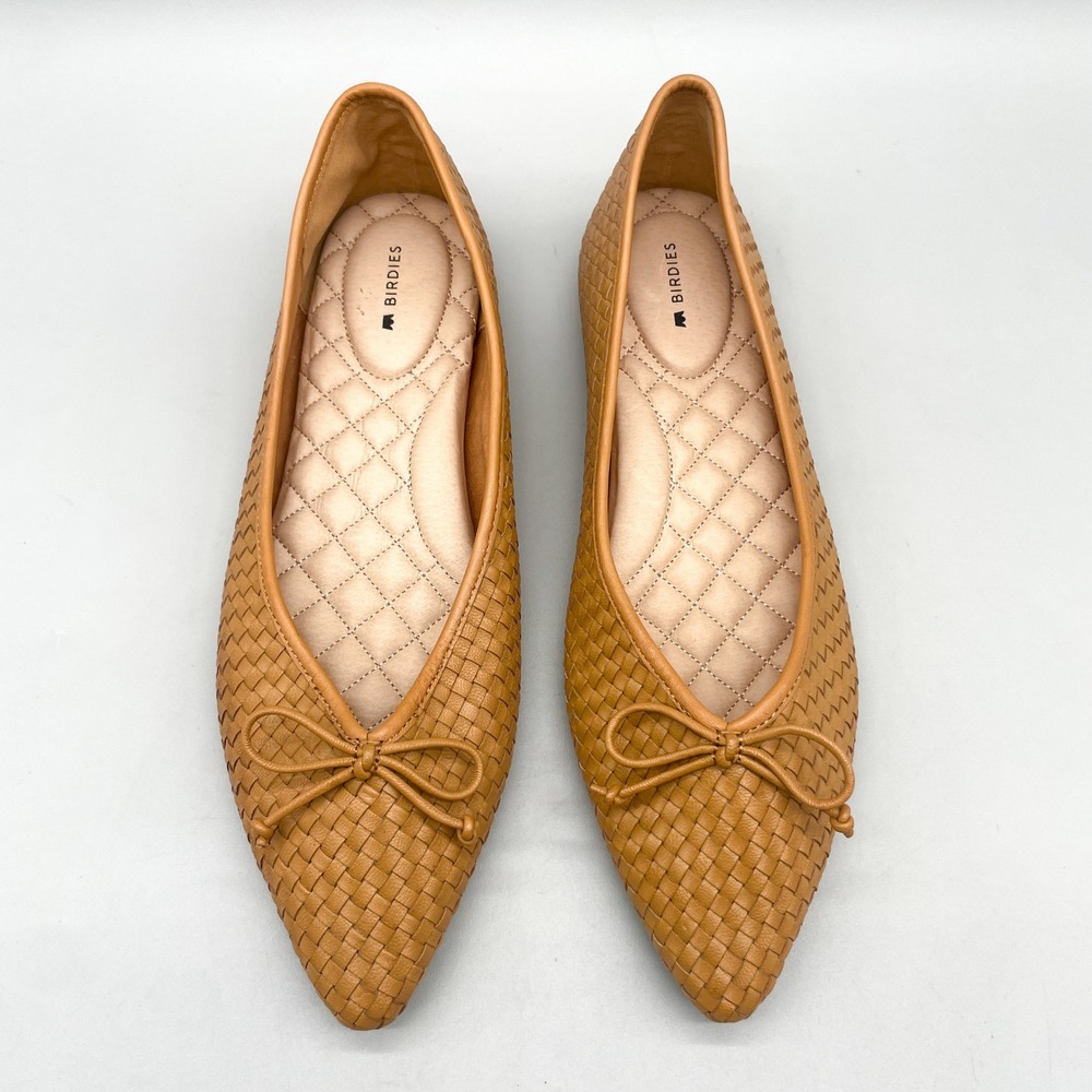 Birdies Womens 9.5 Goldfinch Pointed Toe Ballet Flats Tan Woven Raffia Preppy